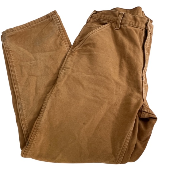 Carhartt Work Pants Carpenter Tan Brown Flannel Lined Size Waist 34" Inseam 31" - Picture 1 of 8